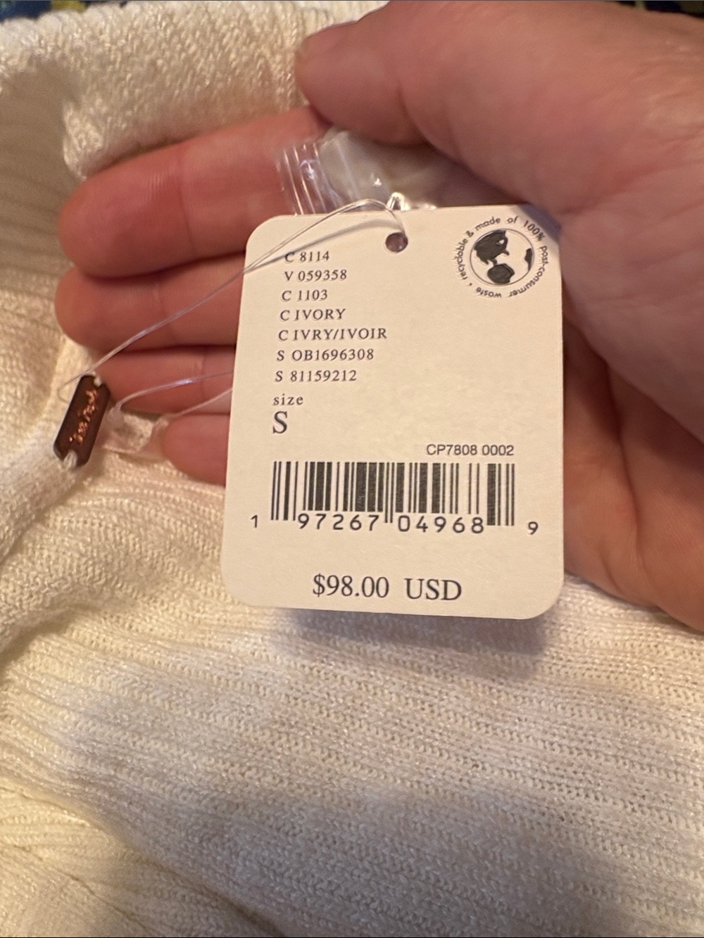 Free People Cream Ribbed Button-Front Collared Cardigan NWT - Picture 10 of 10
